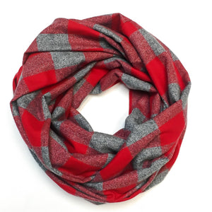 Red and Charcoal Plaid Infinity
